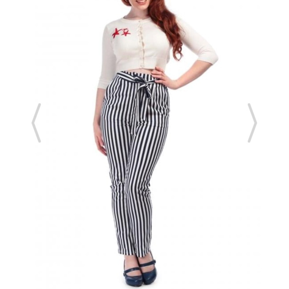 High-waist striped trouser/pants